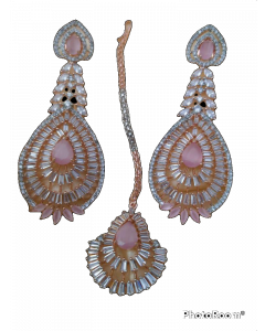 Zubi Pink stone earrings and mang tika set