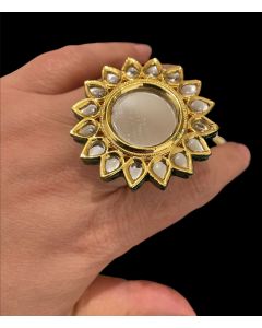 Sunheri Mirror Kundan Adjustable Ring
