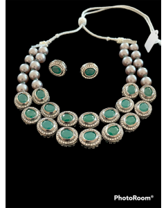 Rose Kundan and Green Victorian finish Set